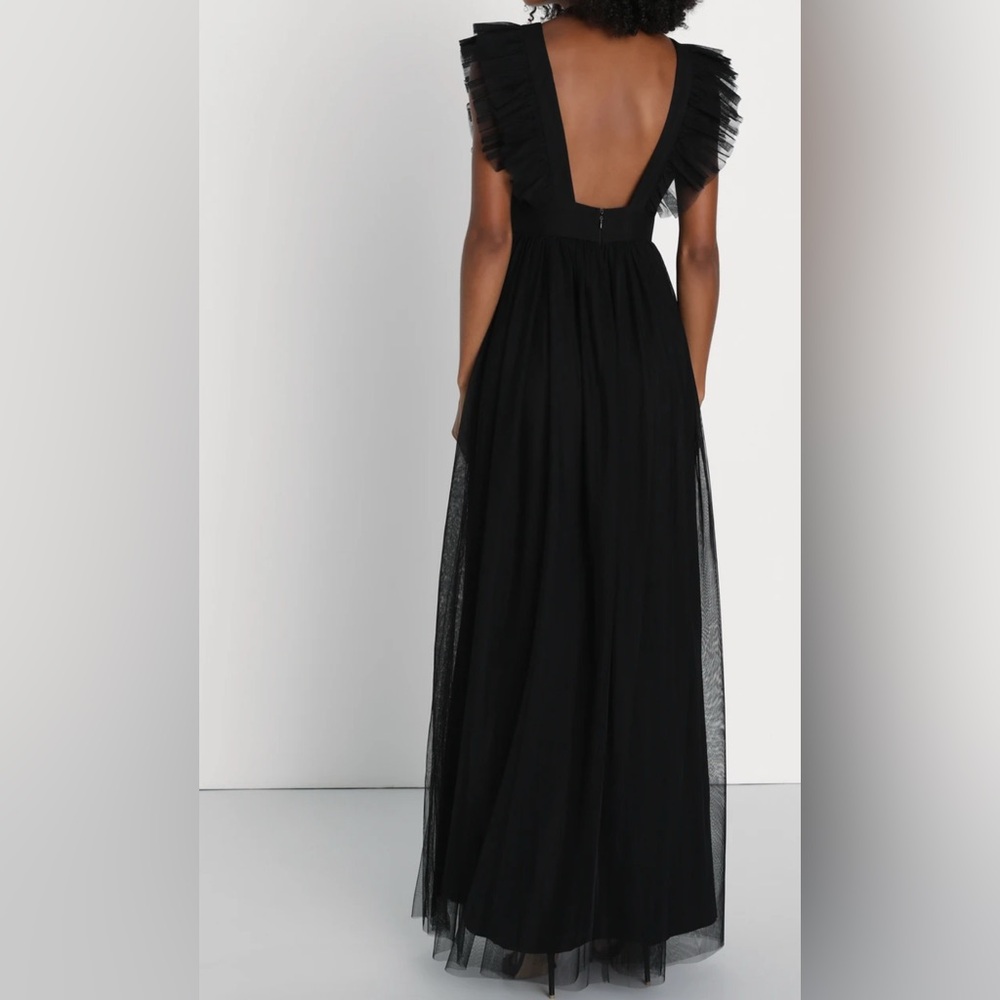 NWT Lulu's Black Maxi Dress with Ruffle Sleeves - Picture 2 of 9